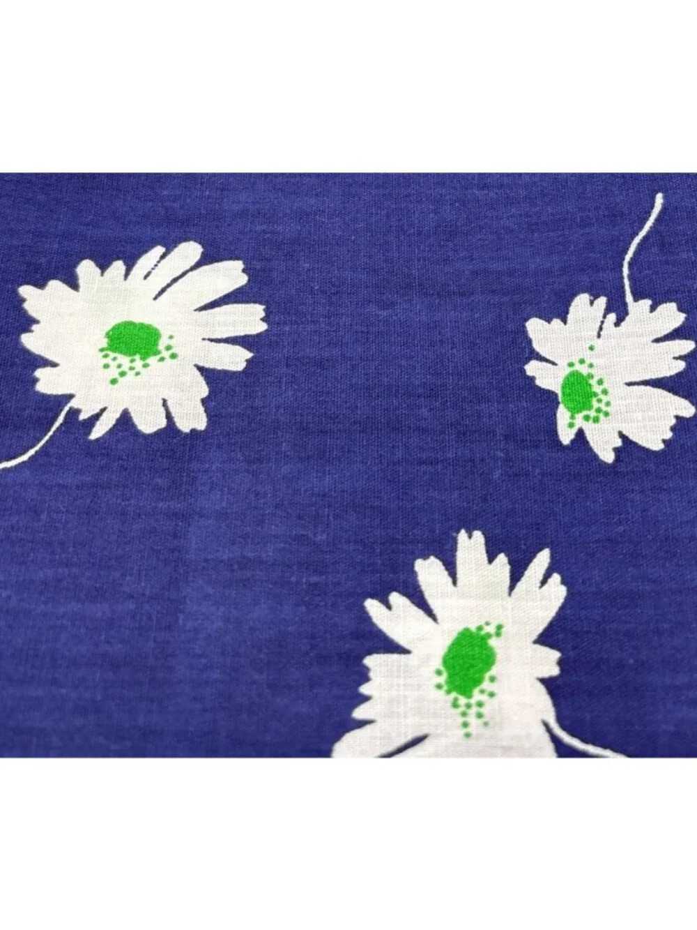 Blue Cotton Fabric White Green Daisy Print 21